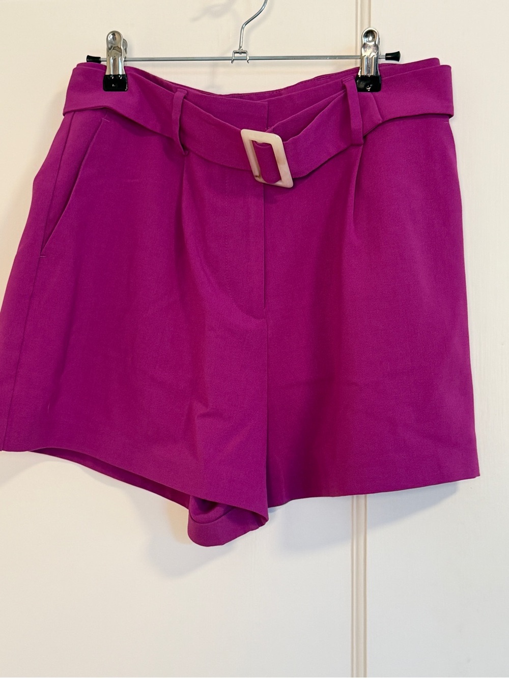 ASOS Fuchsia High-Waist Paperbag Belted Shorts